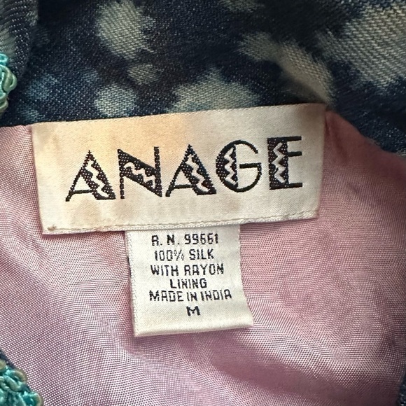 Anage Womens 100% Silk Embroidered Flowers Patchwork Jacket M palm tree pink - Picture 6 of 6